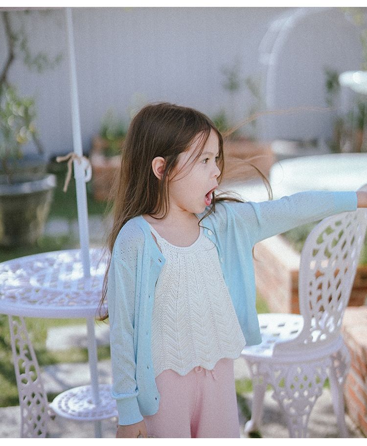 "Breathable Knit Cardigan For Girls – Lightweight Summer Cover-Up With Hollow Design & UV Protection"_voghion.com
