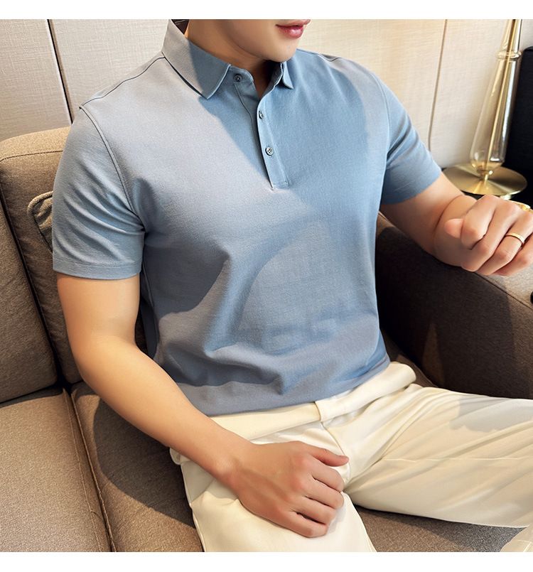 Polo à manches courtes pour homme, nouveauté spéciale été, en coton, confortable, petit revers, non marquant, pressage, version coréenne, coupe ajustée, Paul_voghion.com