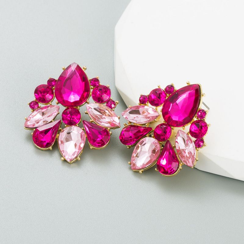 Ins Style Creative Geometric Earrings Women's Alloy Electroplated With Colored Glass Diamonds Trendy High-end Ear_voghion.com