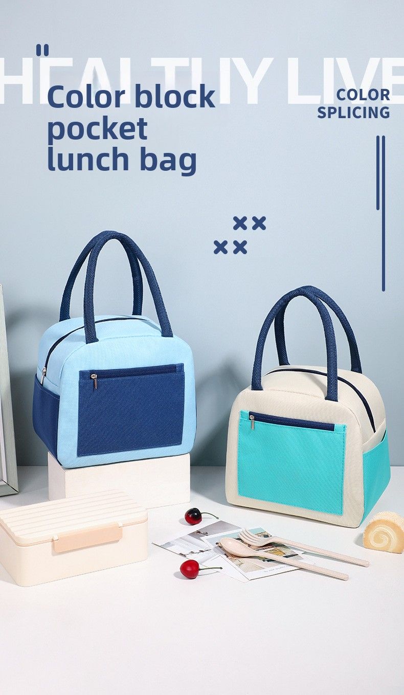 Color Matching Lunch Box Bag Portable Student Large-capacity Waterproof Thermal Insulation Bag Oxford Cloth Lunch Bag Bento Bag_voghion.com