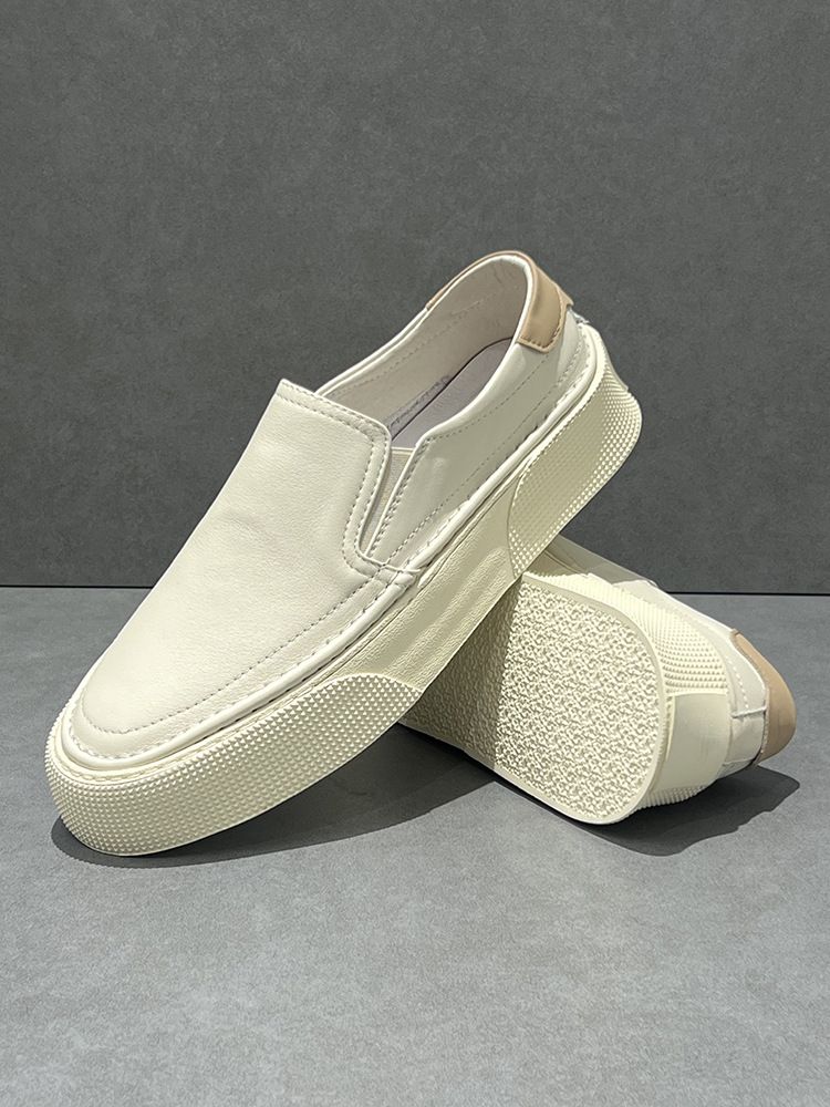Pure White Herren Frühling Neue Sneakers mit dicker Sohle Echte atmungsaktive Slip-On Lazy Loafers Casual Lederschuhe_voghion.com