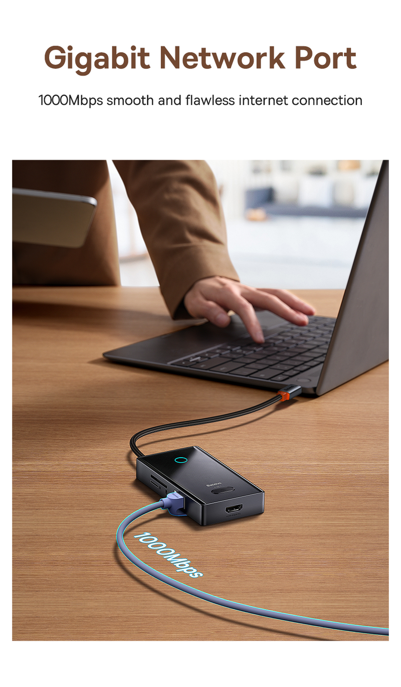 Hub USB-C Baseus 4K à 60 Hz compatible HDMI avec 2 ports USB 3.0, USB-C, USB 2.0, port Internet et lecteur de cartes SD et TF pour MacBook et ordinateurs portables USB-C_voghion.com
