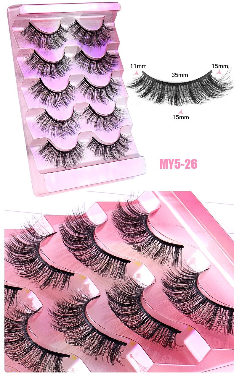 Cross Border Hot Selling 3D Multi-layer Thick 5-pair Eyelashes in Europe and America, Natural Eyelashes Simulation Curling False Eyelashes_voghion.com