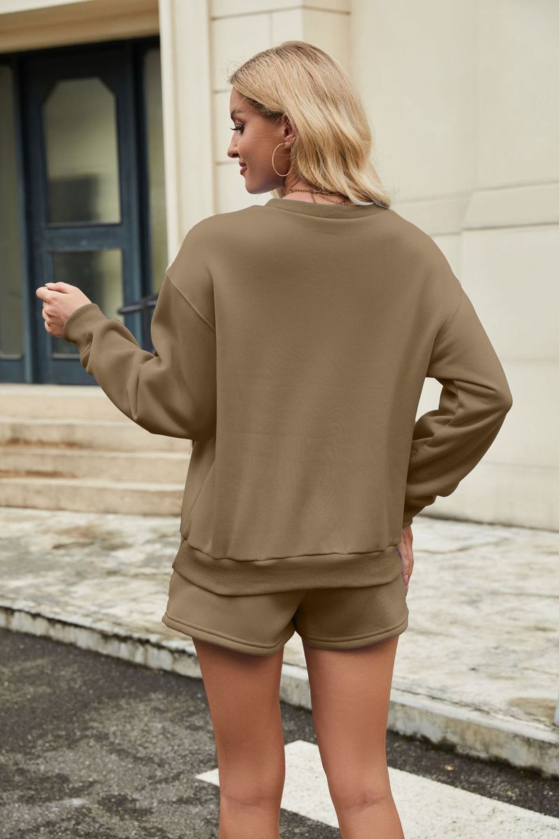 Women's Clothing Spring And Autumn Two Piece Set Three Quarter Pants Solid Color Sweater Pants Pocket Two Piece Set_voghion.com