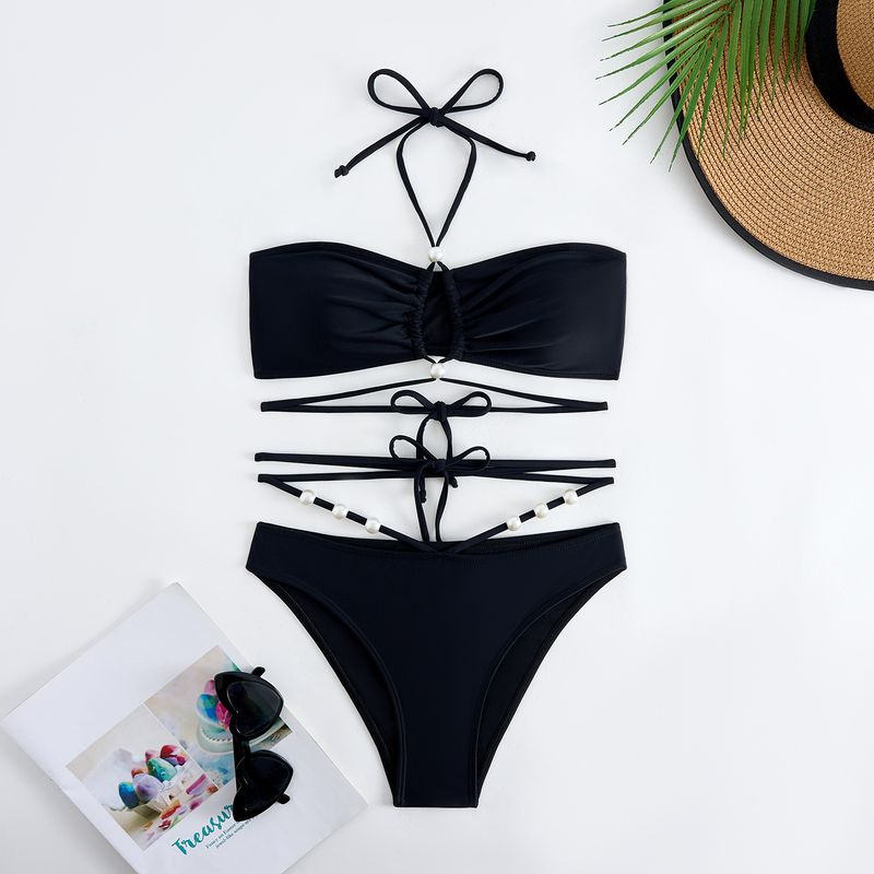 Maillot de bain trois pièces pour femme, nouvelle collection, sexy, décolleté en V, jupe portefeuille en mousseline de soie_voghion.com