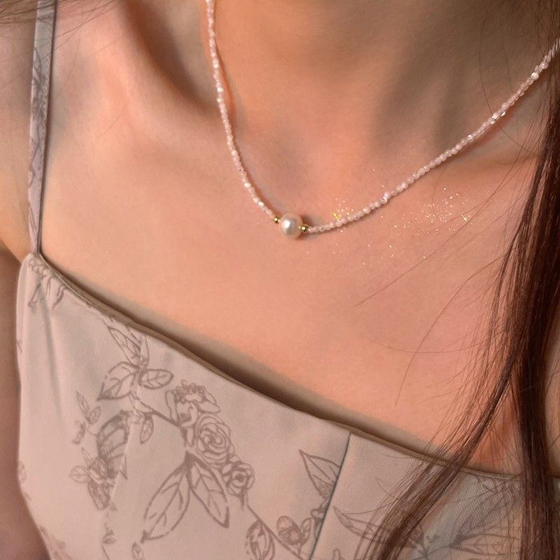 Collana di perle d'acqua dolce naturali alla moda, corta, squisita catena per clavicola, temperamento femminile, mondana,_voghion.com