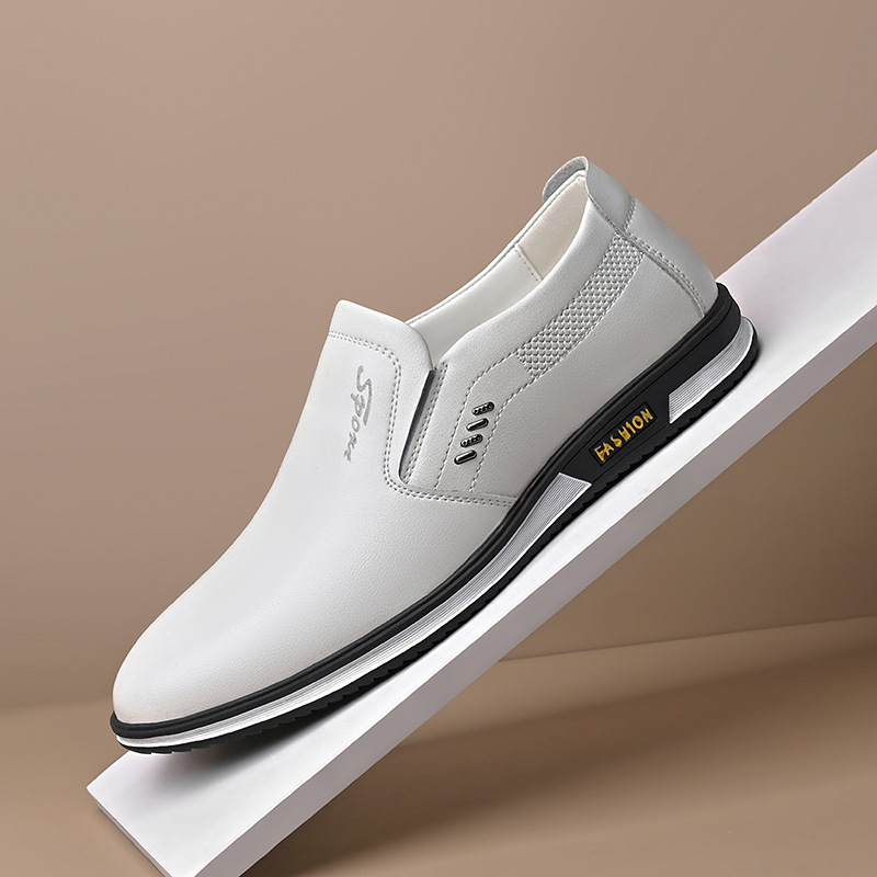Euro Step 2025 Spring And Large Size British Style White Slip-On Leather Men's Casual Shoes For Autumn_voghion.com