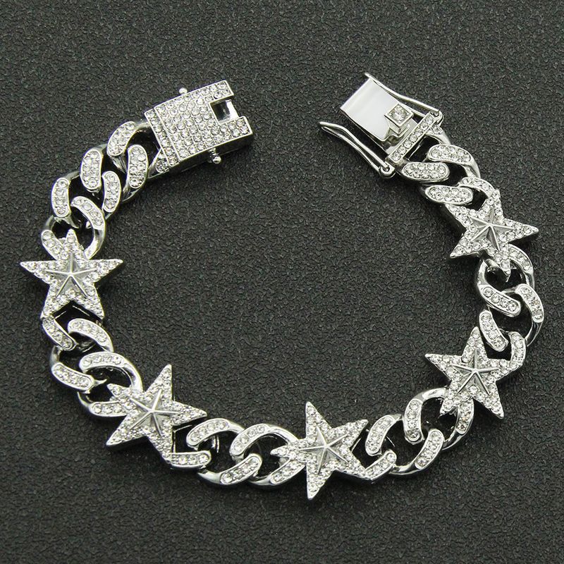 Bracciale da uomo alla moda con catena cubana a forma di stella 3D con diamanti, stile street cool_voghion.com