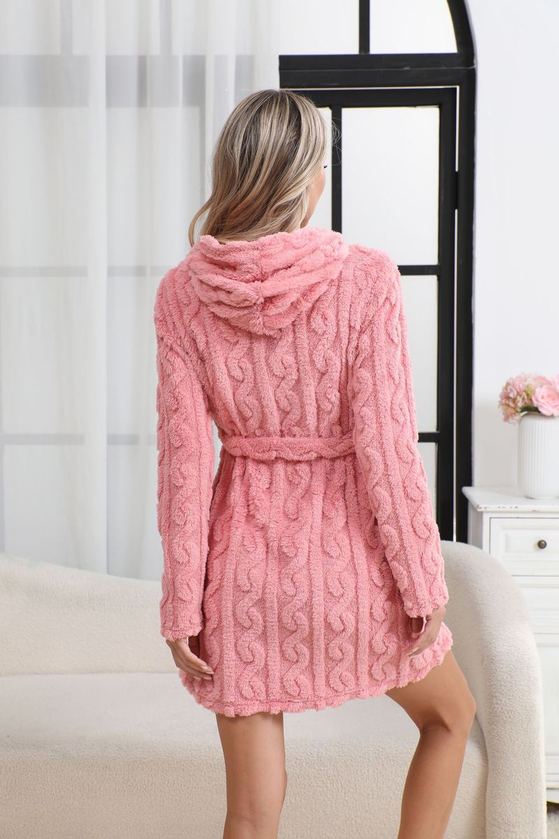 Women's Solid Color Coral Fleece Pit Strip Cardigan Bathrobe Pajamas Pajamas Loungewear Comfortable Home Style_voghion.com
