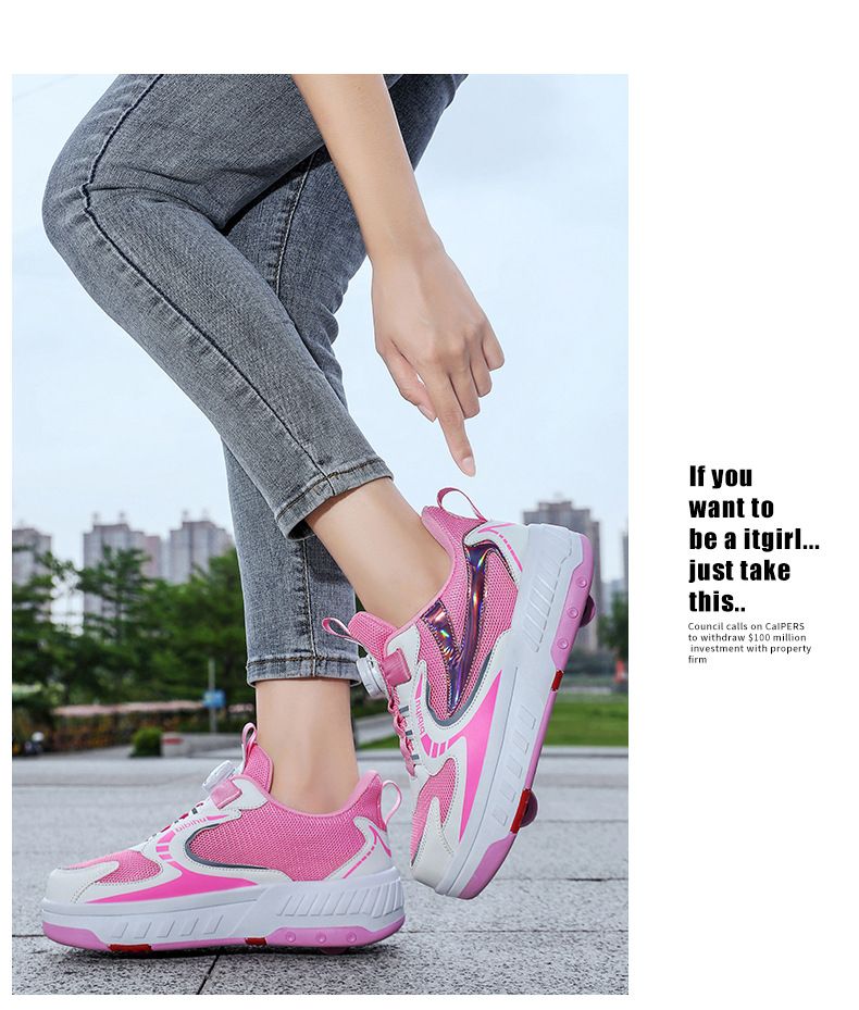 Patines de ruedas de cuatro ruedas para madres y niños, patines de ruedas para niños, patines de ruedas para estudiantes, deformación de contracción invisible_voghion.com