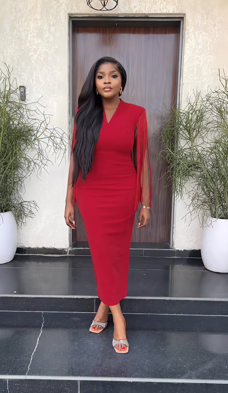 Women's fringe shawl temperament one-step slim-fit pencil dress_voghion.com