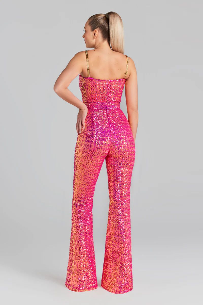 Roupas femininas estilo quente resistente brilhante ouro lantejoulas suspensório macacão europeu e americano moda celebridade festa banquete vestido_voghion.com