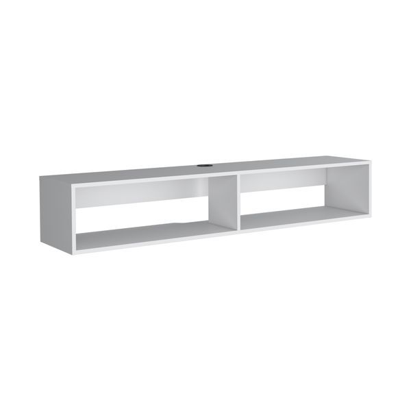 Warrior 59' Floating Tv Stand With Two Open Shelves, Media Compartments And Cable Management White_voghion.com