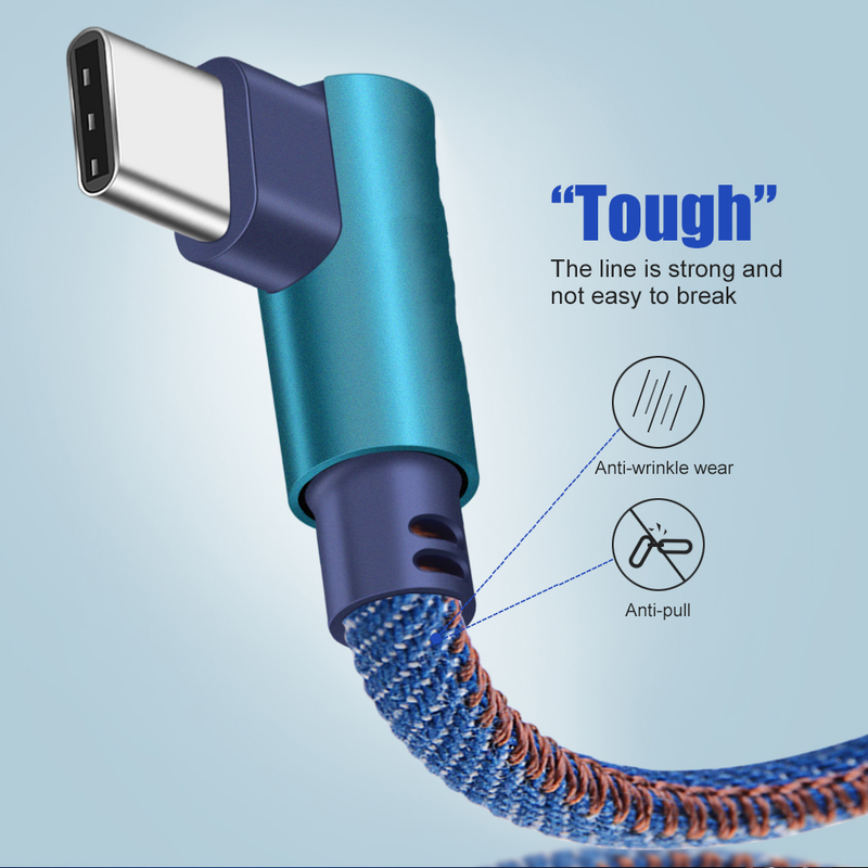 USB Micro cable 2.4A fast charger C-type cable 90 degree elbow nylon braided USB cable, suitable for Samsung/S ,_voghion.com