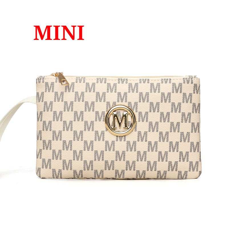 Stylish M-Print Tote & Clutch Bag Set With Chain Strap - Versatile PU Handbag Combo For Women (Black/Brown/White)_voghion.com