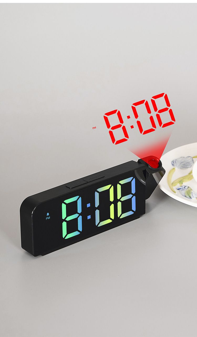 Alarm Clocks LED New Simple Projection Large Font Color Display Electronic Digital Alarm Clock With Temperature_voghion.com