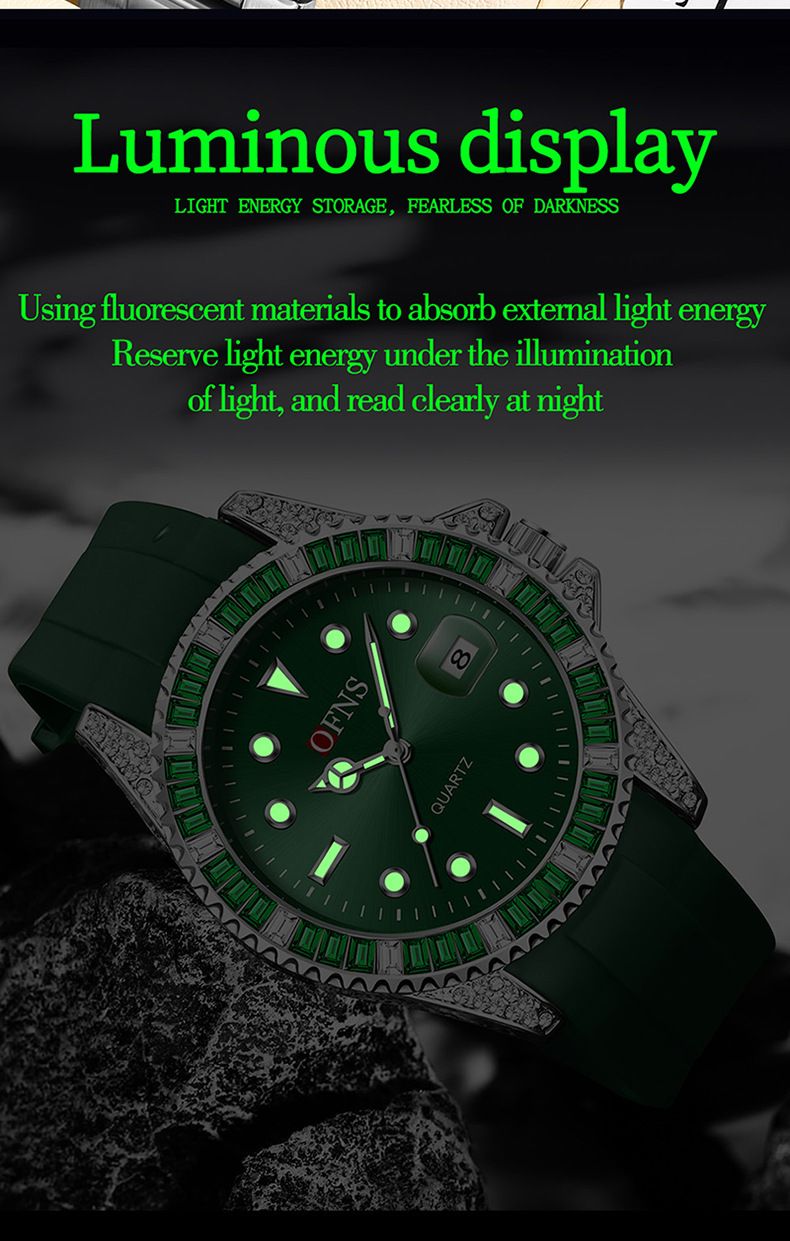 Men's Stylish Quartz Watch With Luminous Hands, Date Display, And Diamond Accents - Waterproof Casual Dress Watch For Business And Daily Wear_voghion.com