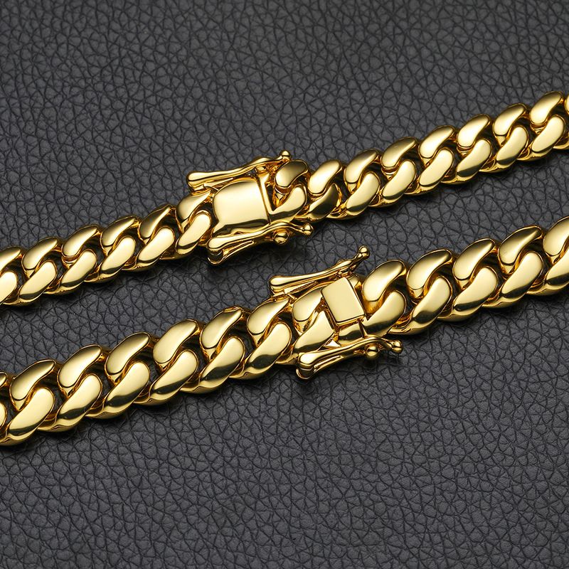 Men's Jewelry 10/12/14/16/18/20/22mm Width Smooth Large Cuban Chain Copper Plated Real Gold Butterfly Buckle Necklace_voghion.com