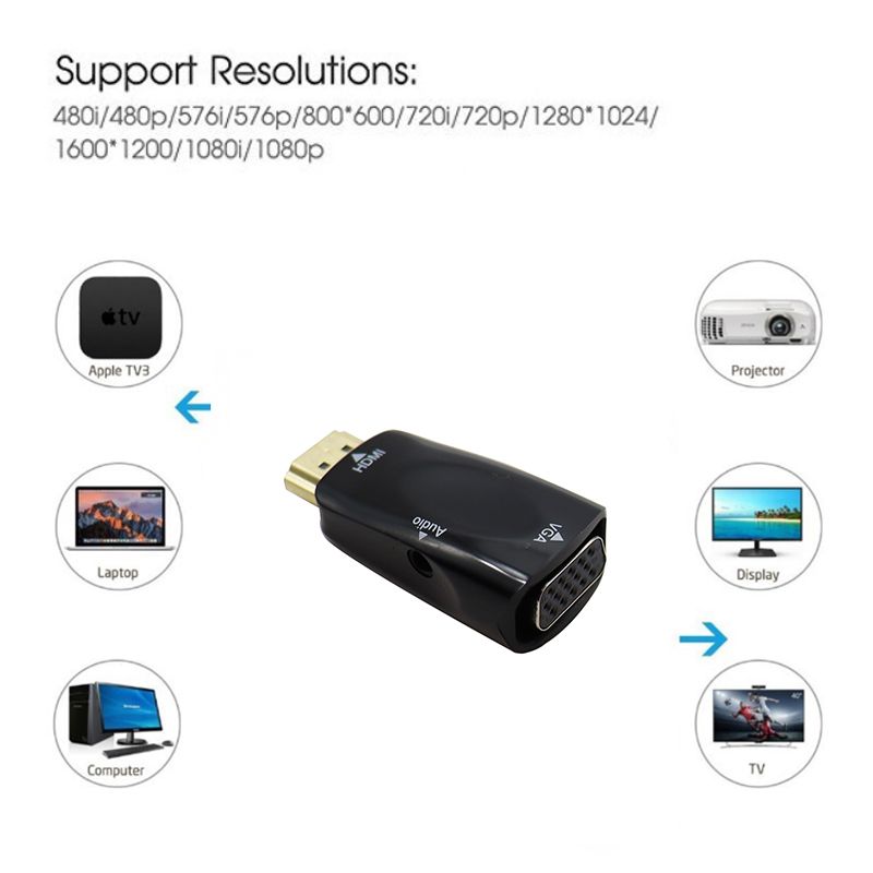 Adaptador de áudio compatível com HDMI para VGA fêmea, conversor de cabo FHD 1080P 720P 480P para PC, laptop, TV, caixa, computador, projetor_voghion.com