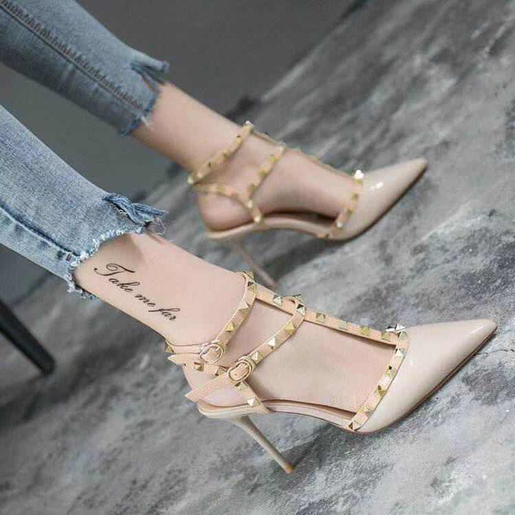 Fairy style rivets 42 large high heels 2024 summer new style, pointed sandals for women in slim heels, versatile_voghion.com