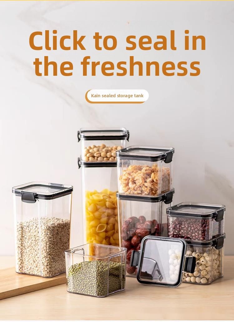 Barattolo di plastica trasparente per alimenti, quadrato, spesso, con coperchio, per cereali e cereali_voghion.com