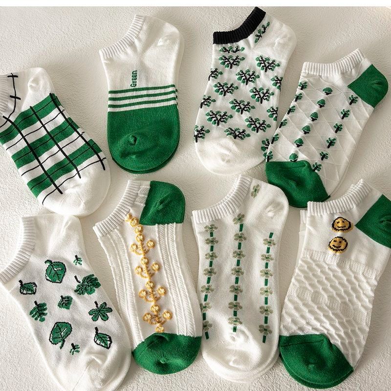 Calzini corti da donna in Corea del Sud, calzini estivi sottili da studente verde, carini in stile college, calzini da barca alla moda, bianchi_voghion.com