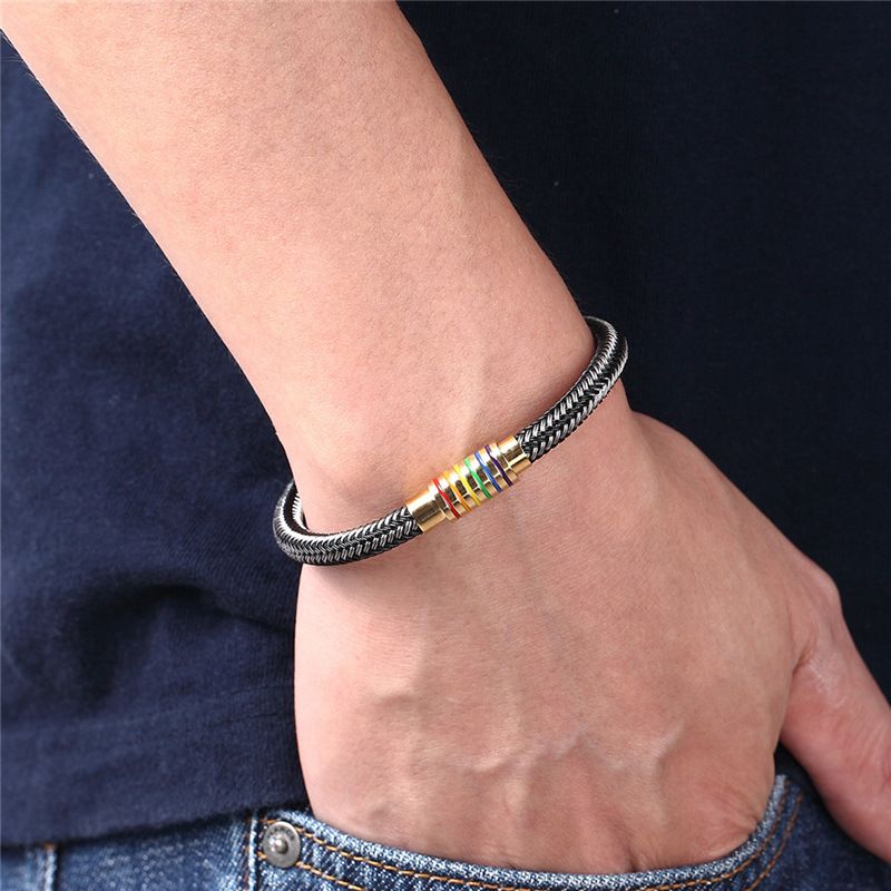 Filo di acciaio inossidabile intrecciato a mano di vendita calda con cinturino con fibbia magnetica_voghion.com