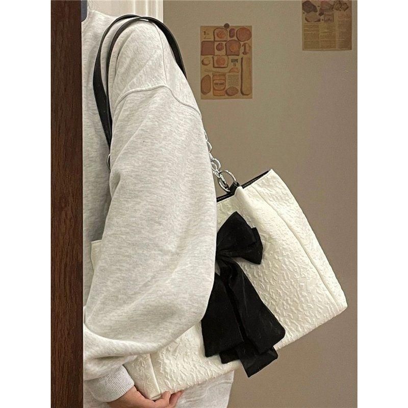 Borsa a tracolla carina in tela di grande capacità, stile coreano, da donna, 2024, nuova borsa a tracolla con fiocco di nicchia estiva_voghion.com