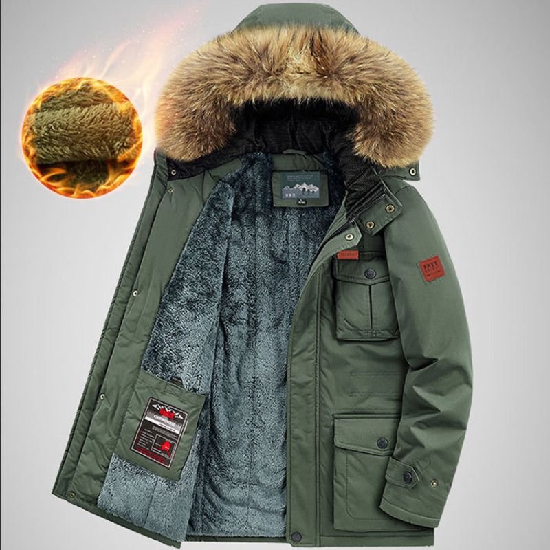 Giacca invernale nuova con fodera in pile, cappotto in cotone con cappuccio di media lunghezza, casual da uomo, per ragazzi, spesso_voghion.com