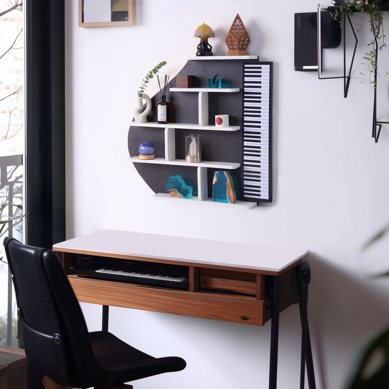Piano Wall Shelf, Decorative Bookshelf With LED Light_voghion.com