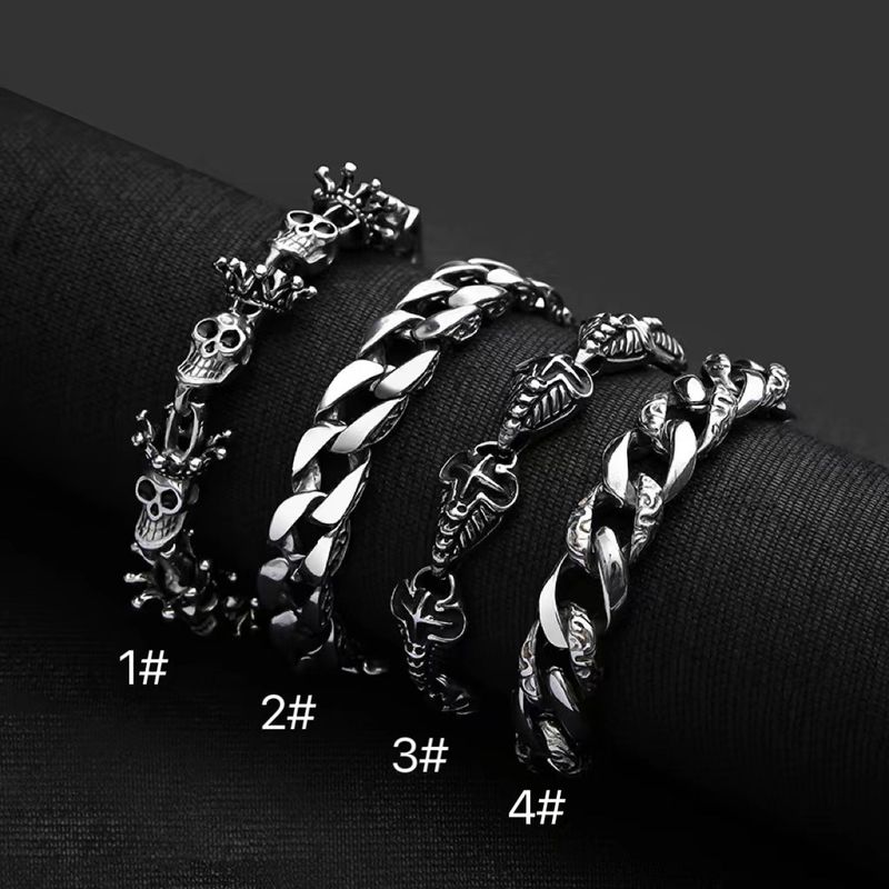 Bracciale da uomo in acciaio inossidabile con teschio punk, croce e rock, con personalità_voghion.com
