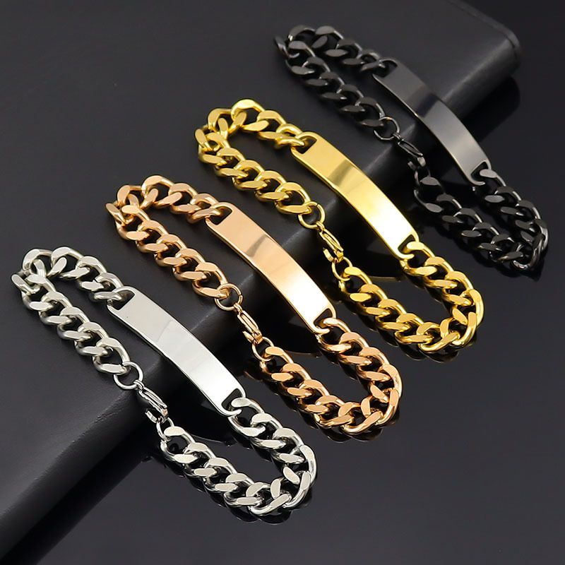 Bracciale in acciaio al titanio con catena cubana NK da uomo, con barra lunga in acciaio inossidabile e targhetta piegata, incisione laser_voghion.com