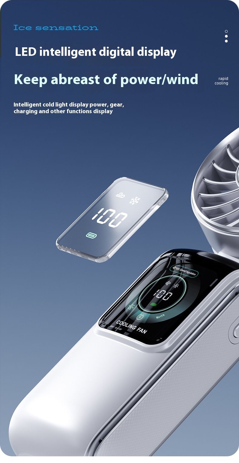 Handheld Fan 100 Speed 3600mAh Battery Silent One Touch Cooling Foldable Neck Hanging & Phone Stand_voghion.com