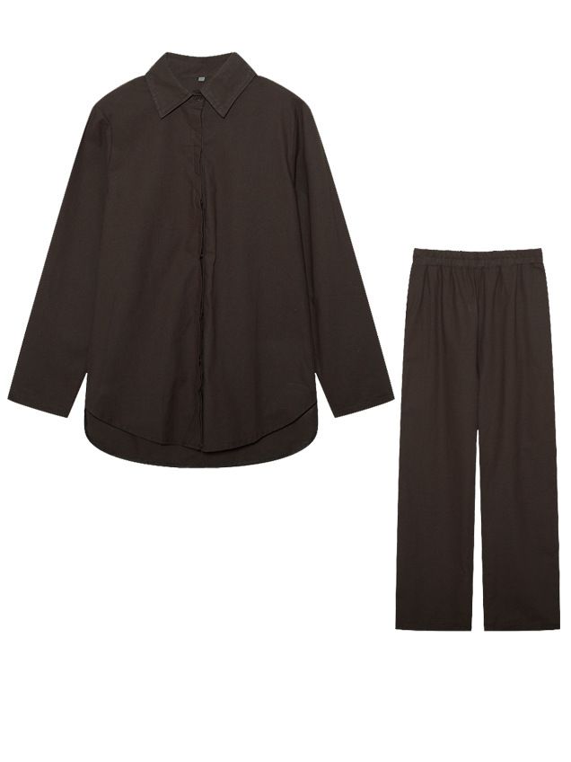 Damenbekleidung Zweiteiliges Set für Damen mit langärmeligem Revers und lässigem Frühlings- und Herbstanzug in einfarbiger Hose mit weitem Bein_voghion.com
