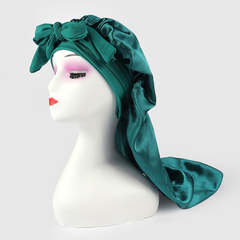 Damen-Nachtmütze aus hochelastischem, langem Satin-Schlauch, neue Kopftuchmütze mit Fliege, Schönheits-Dauerwellen-Haarpflege-Kappe_voghion.com