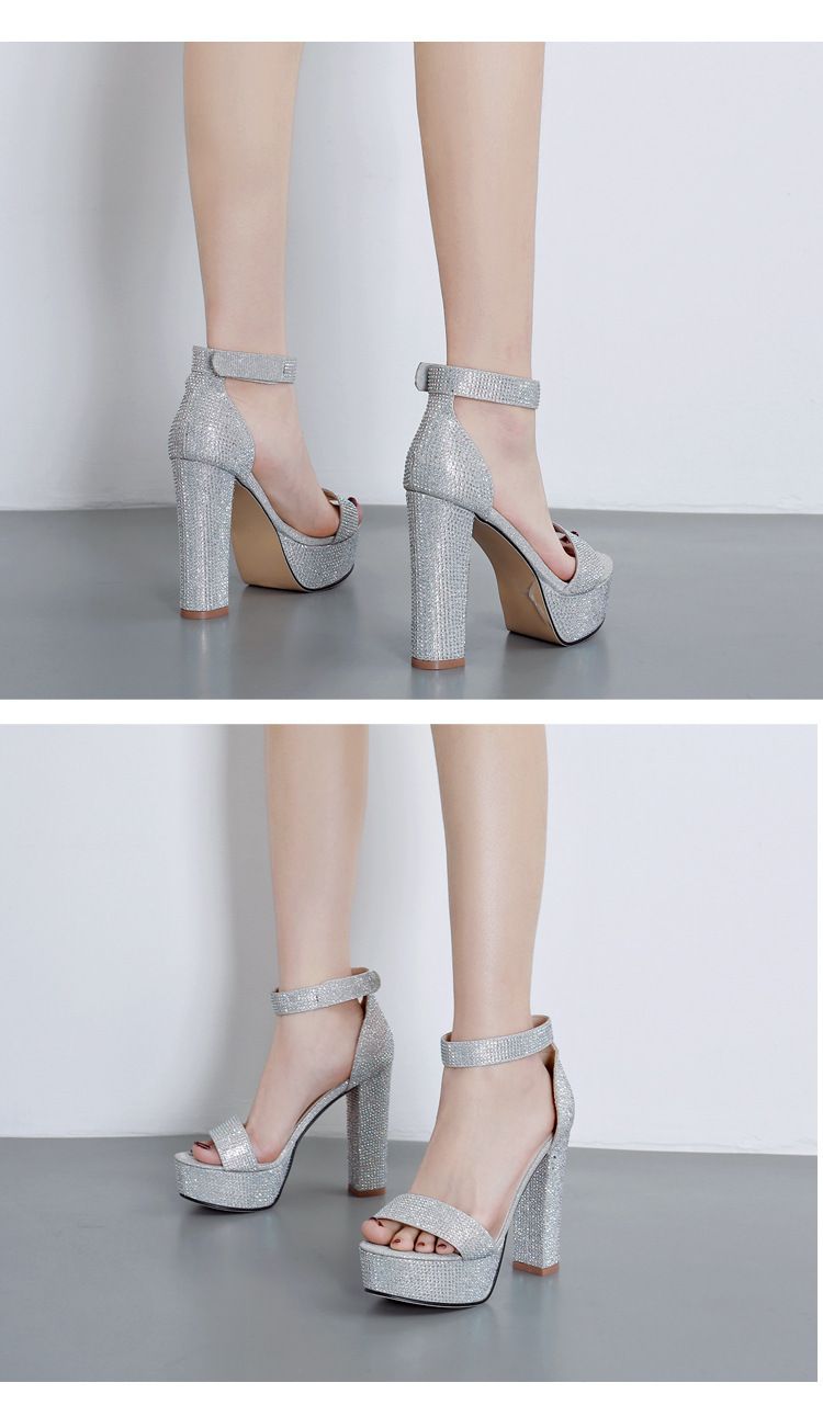 New women's sandals waterproof table with rhinestone thick heel high heel sandals_voghion.com