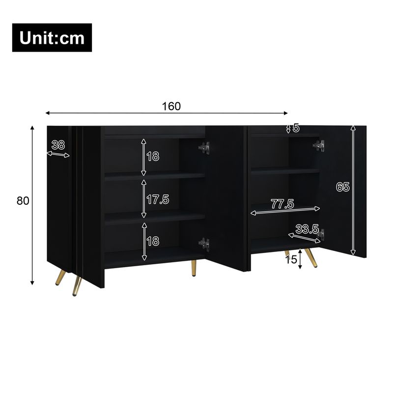 Beistellschrank Hochschrank Mit Verstellbaren Böden, Goldene Metallstreifen_voghion.com