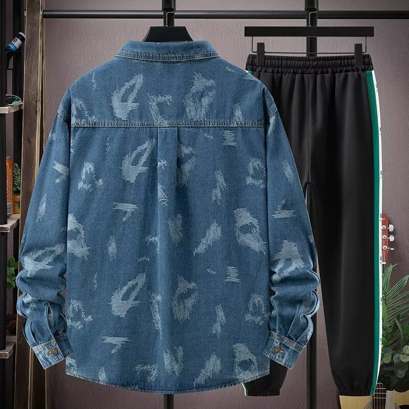 Chaqueta vaquera informal holgada con diseño de grafiti para hombre_voghion.com