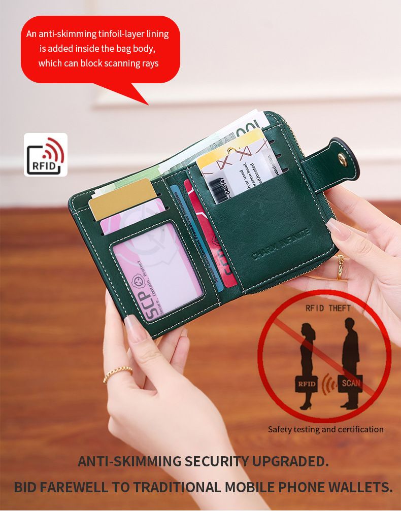 Cross Border Nieuwe RFID Anti Magnetische Korte Portemonnee Multifunctionele Ritssluiting Portemonnee Europese En Amerikaanse Retro Dames Muntenportemonnee_voghion.com