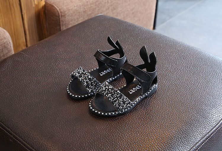 Sandalias con orejas de conejo de verano para niñas de 1 a 12 años, bolso de zapatos romano con diamantes de imitación y lentejuelas, punta expuesta media y grande_voghion.com