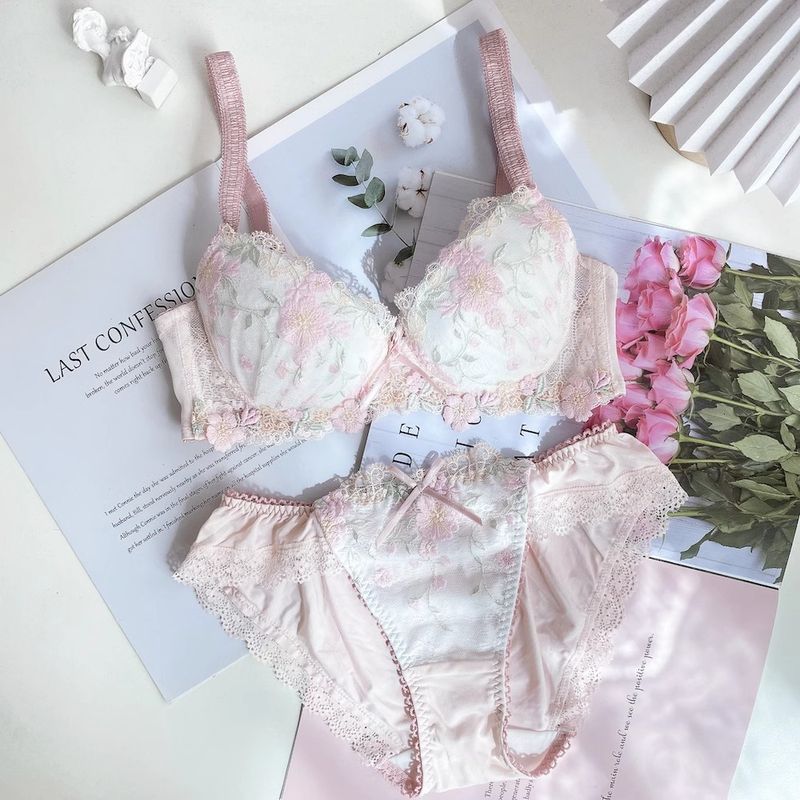 Damen Dessous Kleine Brust Dünne Mädchen BH Set Weiche Bügel Unterwäsche BH_voghion.com