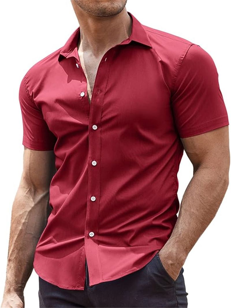 Herrenbekleidung Hemd Kurzarm Casual Button Down Strandhemd_voghion.com