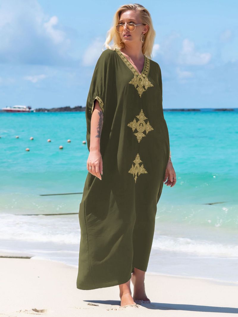 Damenbekleidung, besticktes Strandkleid aus Baumwolle, besticktes Urlaubs-Bikini-Überzug_voghion.com