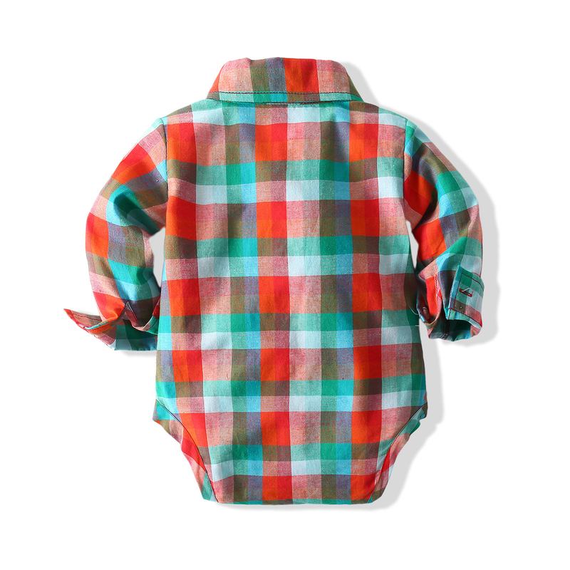 barns vår- och höstkostym baby boy långärmad rutig skjortväska jeansbyxor 2-delat set_voghion.com
