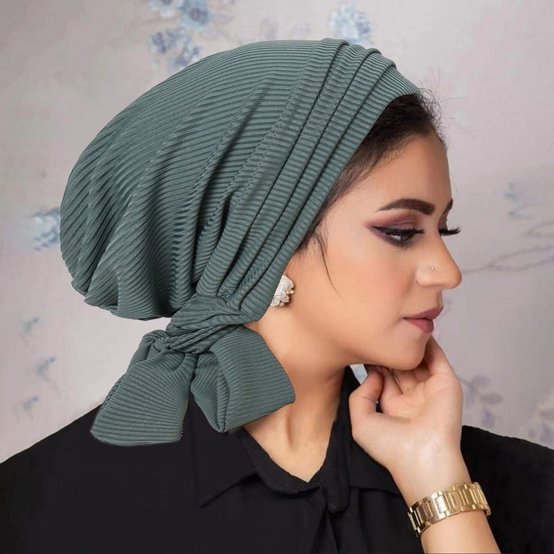 Women's Clothing Solid Color Threaded Four Strips Long Tail Headband Cap Chemotherapy Hat Women's Two Strips Long Tail Hat_voghion.com