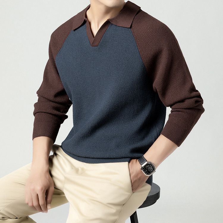 Men's Half-Zip Polo Collar Sweater – Autumn Casual Knit Top With Contrast Lapel (Dark Green/Ha Ching, Sizes M-XXXL, Standard Fit)_voghion.com