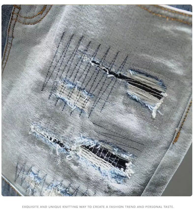 Herrenbekleidung 2024 neue Sommer zerrissene lässige Jeansshorts vielseitige Shorts Persönlichkeit Kontrastfarbene Nähte Shorts_voghion.com