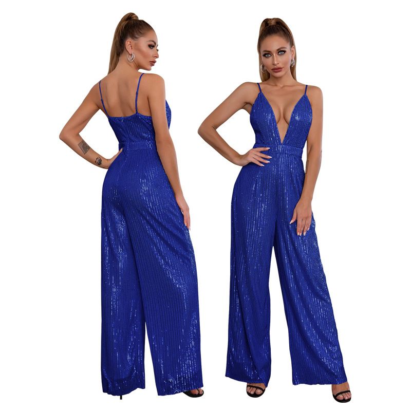 Kvinders pailletter uden ærmer Spice deep V grime grime romper_voghion.com