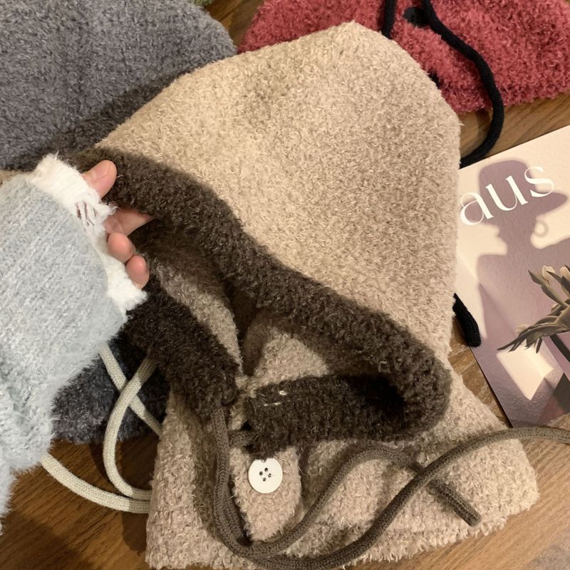Cappello Baraclava per ragazze, ampio e largo, con circonferenza della testa ampia, con contrasto di colore, lavorato a maglia, sciarpa, tutto in uno_voghion.com