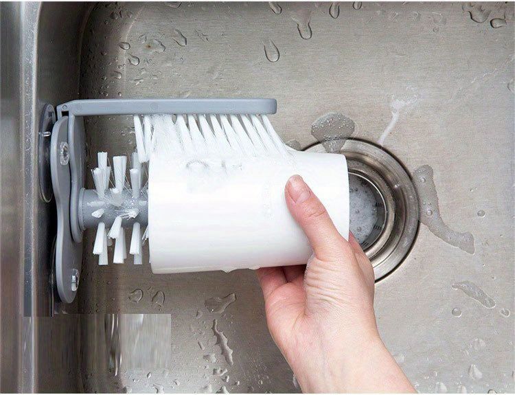 1pc Sink-Mounted Cup Scrubber - Multifunctional Glass & Container Cleaner - Dual-Action Brush For Kitchen & Toilet - Essential Home Gadget_voghion.com